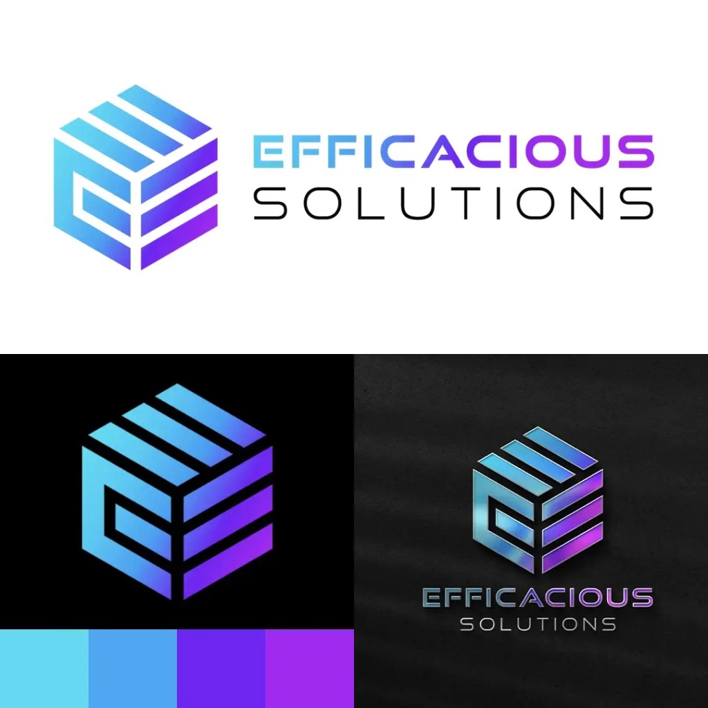 Efficacious Solutions visual identity pack featuring logo and website design created by Apex Aesthetics.
