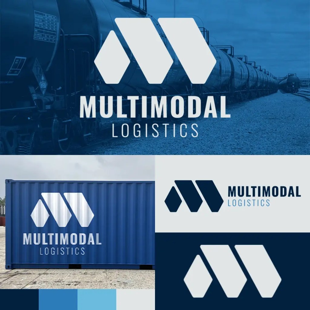 MultiModal Logistics visual identity pack featuring logo, website design, marketing materials, and branding elements created by Apex Aesthetics.