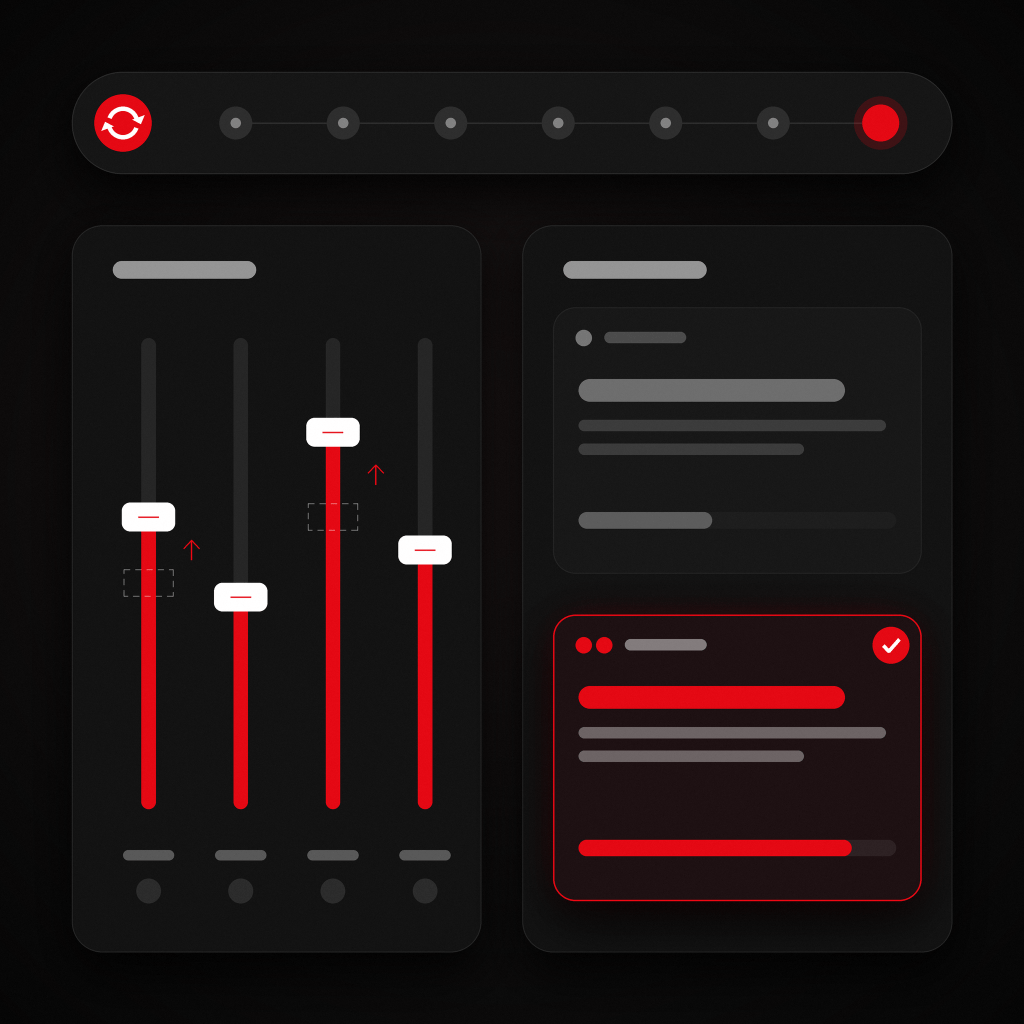 Illustration of bid and budget sliders beside a checked weekly optimization task card.